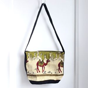 Vintage Turkish  Handwoven Handbag, Kilim Tapestry Shoulder Bag with Camels
